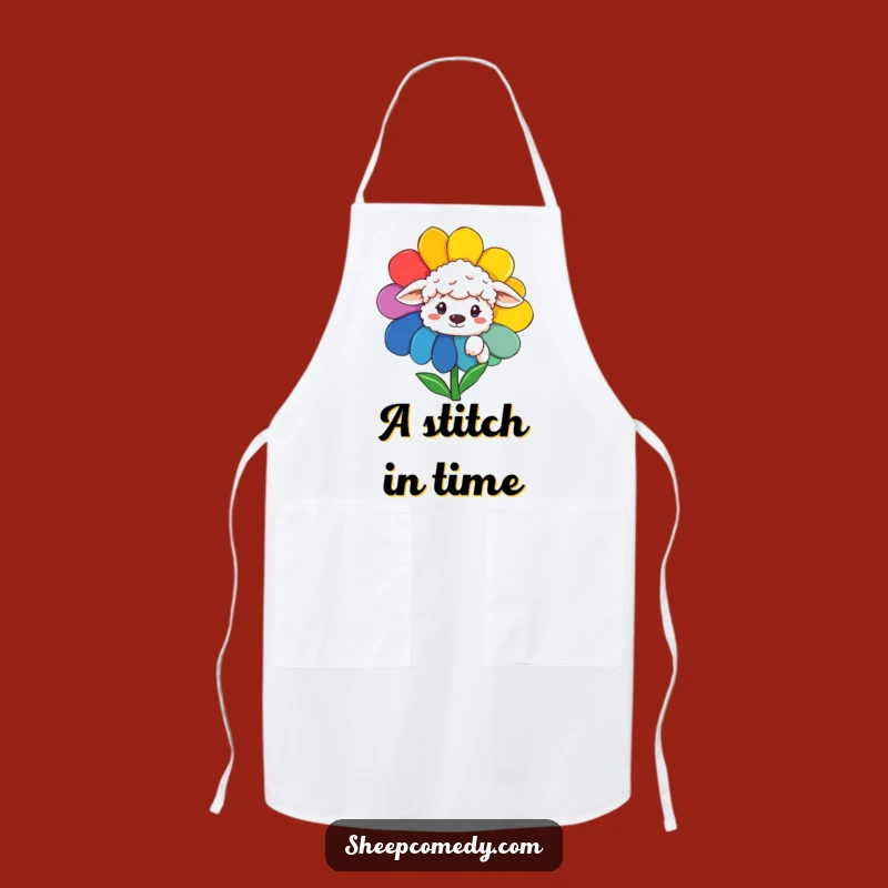 Funny Sheep Peeking Flower Apron: Whimsical Kitchen Fun & Hilarious Gift