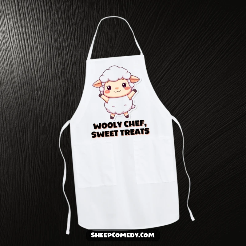 Funny Sheep Apron featuring a fluffy, woolly sheep character bouncing cheerfully, ready to bring smiles to any culinary task.