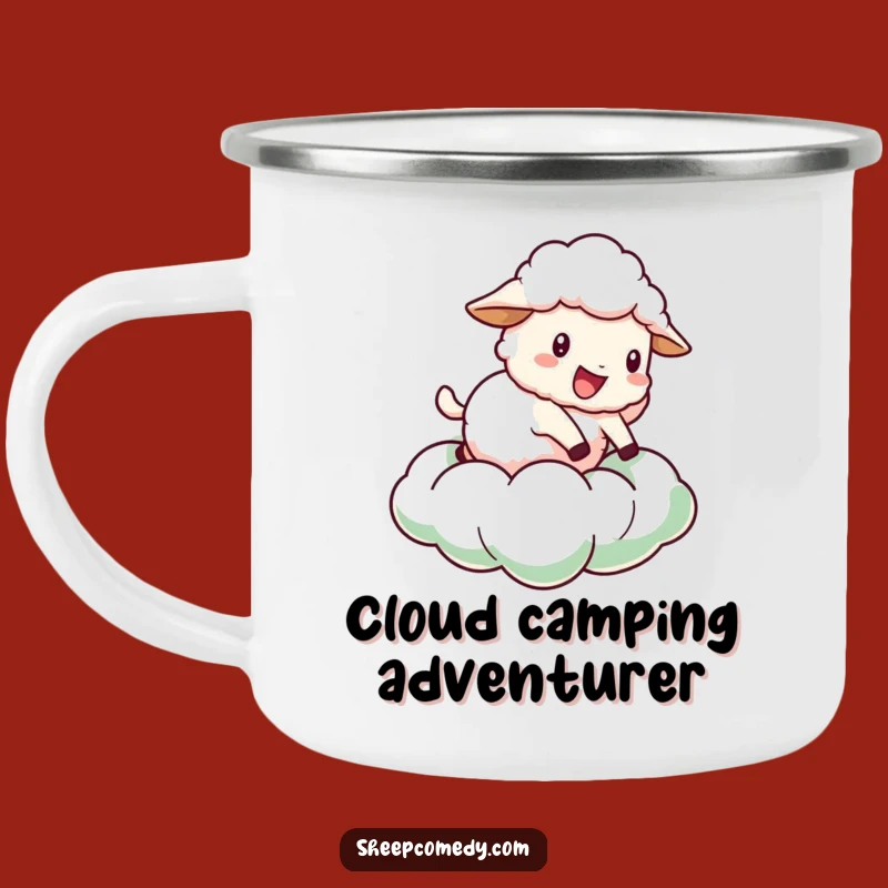 Funny Sheep Cloud Camping Mug: Bouncing Sheep, Whimsical Outdoor Gift