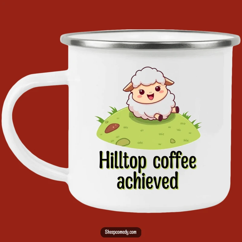 Funny Sheep Camping Mug: Fluffy Character Rolling Down Hill, Outdoor Laughs