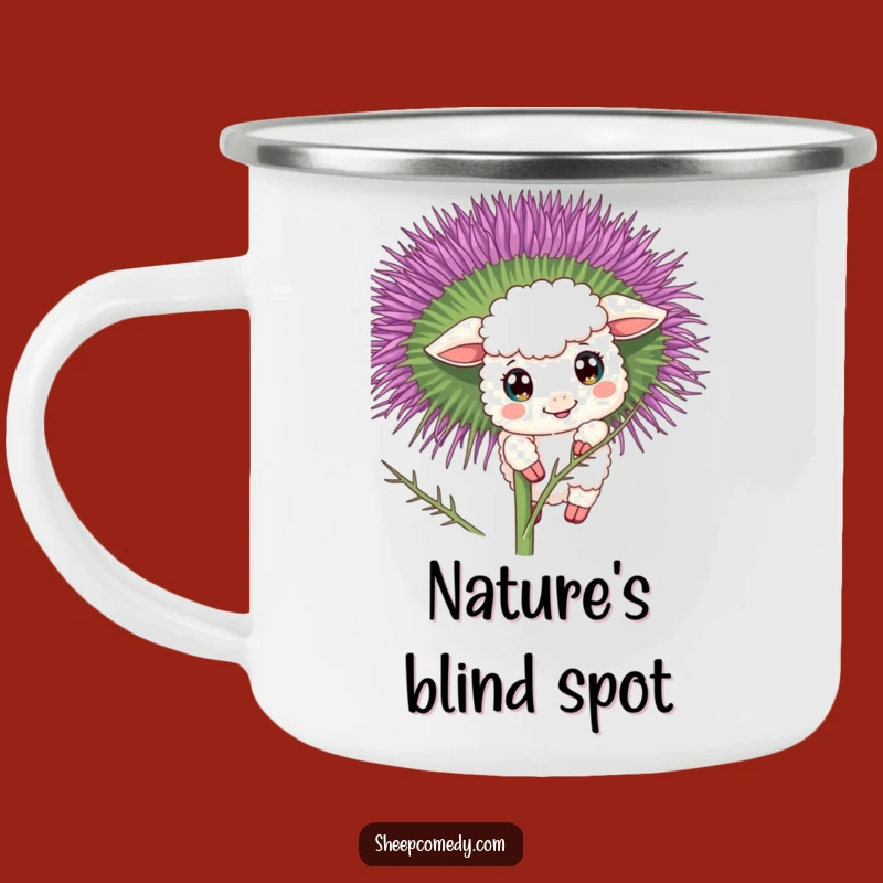 Funny Curious Sheep Camping Mug: Outdoor Peek, Adventurous Companion