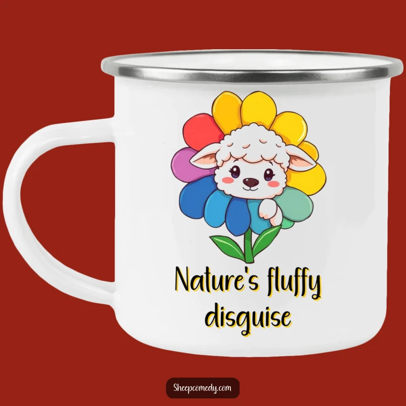 Funny Sheep Peeking Flower Camping Mug: Adventure Fuel & Hilarious Gift