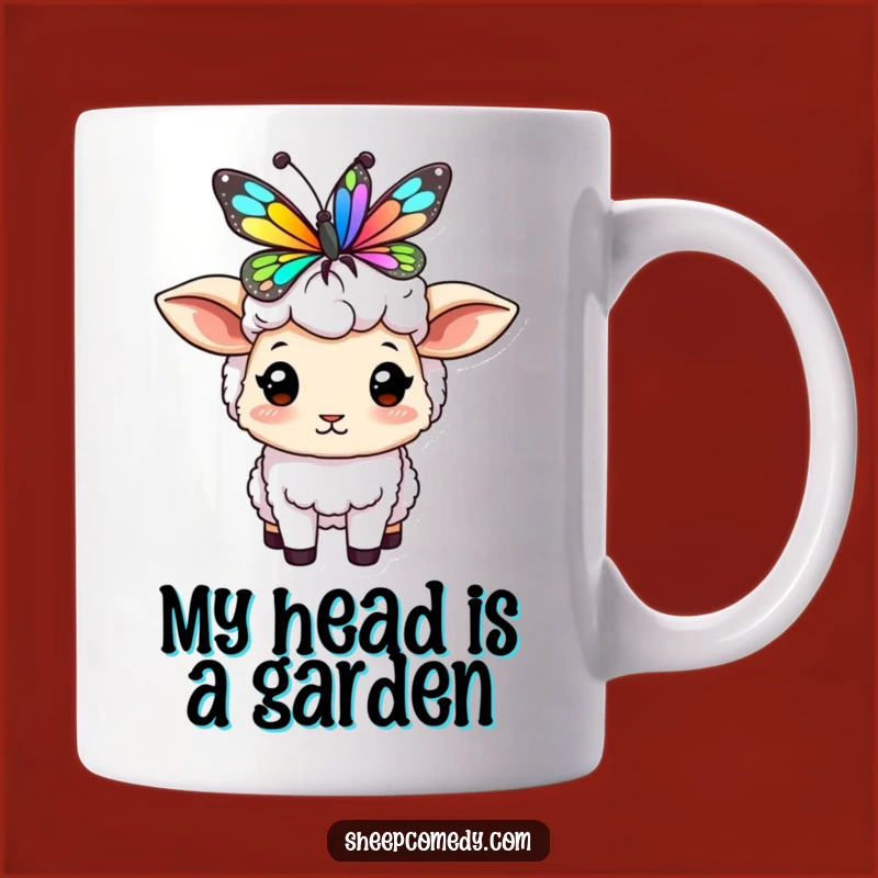 Funny Sheep Butterfly Balance Mug: Adorable Character's Delicate Act, Quirky Gift