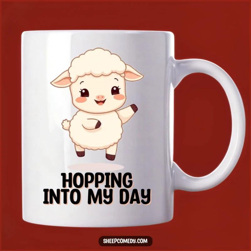 Funny Sheep Cub Hop Mug, Happy Bouncy Design, Perfect Funny Gift for Joyful People