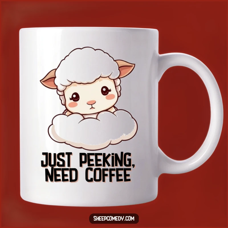 Funny Sheep Peeking Mug, Mild Eyes Cloud Design, Perfect Funny Gift for Gentle Souls