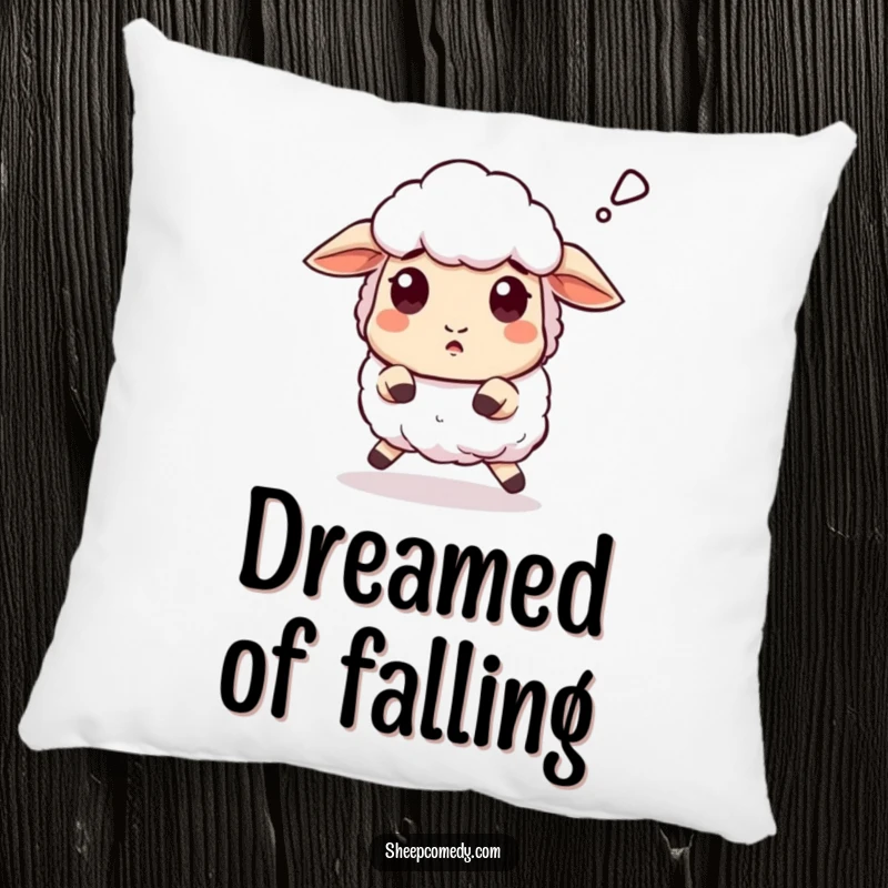 Funny Sheep pillow featuring a sheep stumbling with a surprised 'baaa', a soft humorous gift.