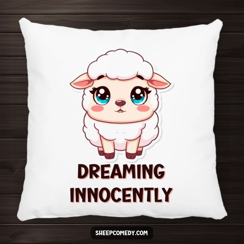 Funny Sheep Pillow featuring an innocent sheep character with wide, surprised eyes, conveying gentle astonishment.