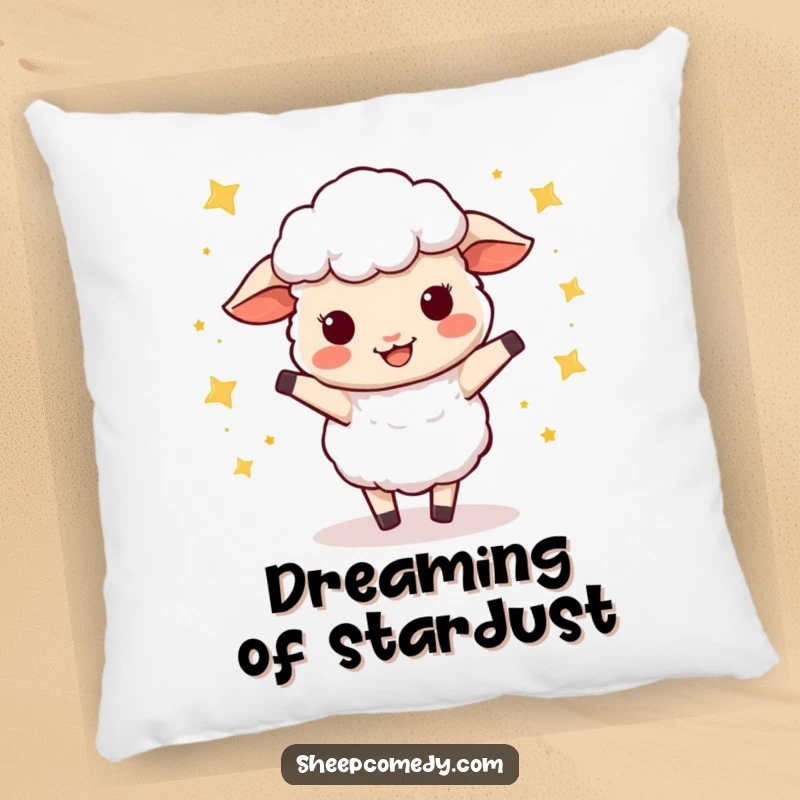 Funny Sheep Pillow: A plush pillow showing a sheep in a celebratory wiggle dance amidst a field of tiny stars.