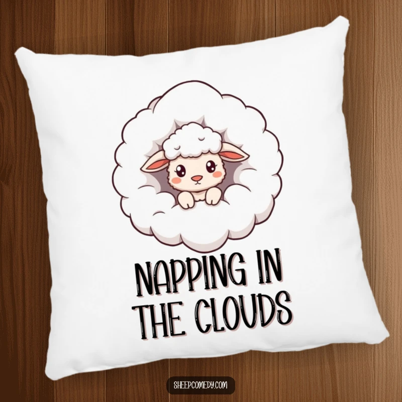 Funny Cloud Sheep Pillow: A sheep curiously peeking from a giant fluffy cloud, a soft and humorous decorative item.
