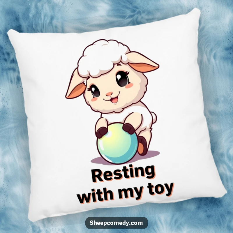 Funny Sheep Pillow: A plush cushion featuring a sheep with a delighted expression playing with a shiny ball.