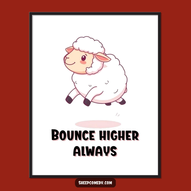 Funny Kawaii Sheep Leaping Digital Print, Fluffy Wool Art, Instant Funny Gift