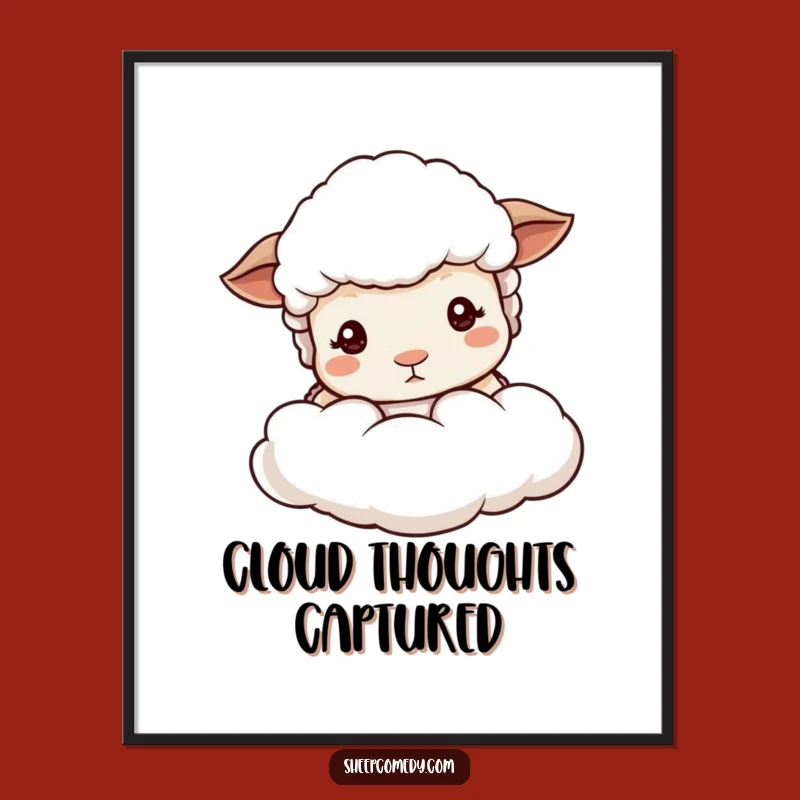 Funny Sheep Peeking Digital Print, Gentle Cloud Art, Instant Funny Gift