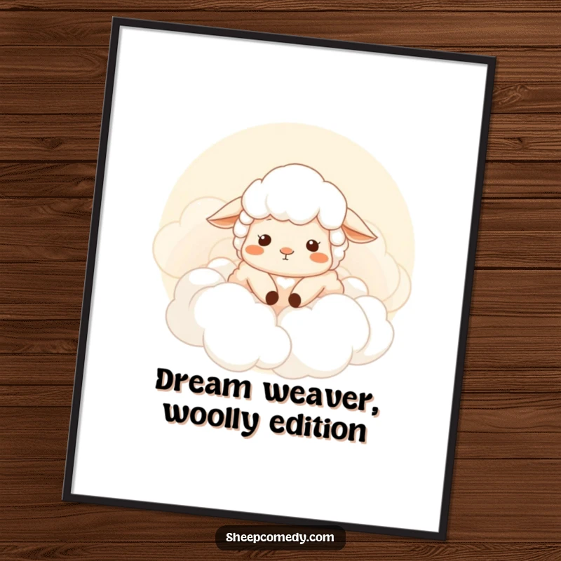 Funny sheep digital art print, sheep sighing contentedly in soft clouds, serene and humorous wall decor, a funny gift.
