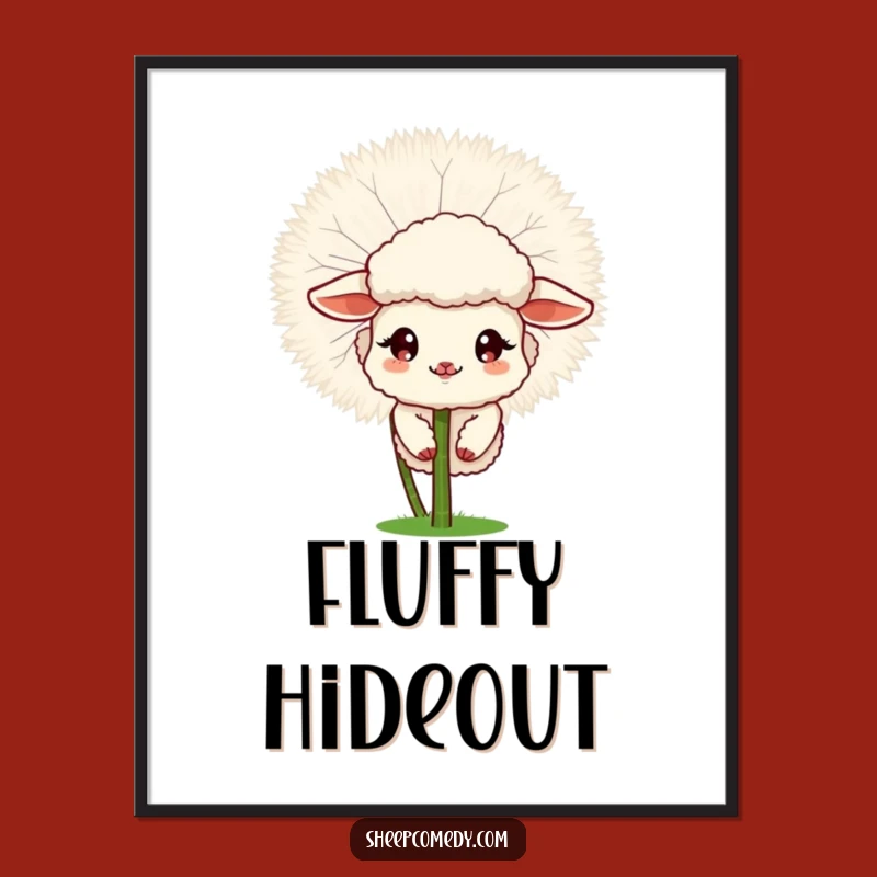Funny Sheep Dandelion Digital Art - Whimsical Peek-a-Boo Print for Walls