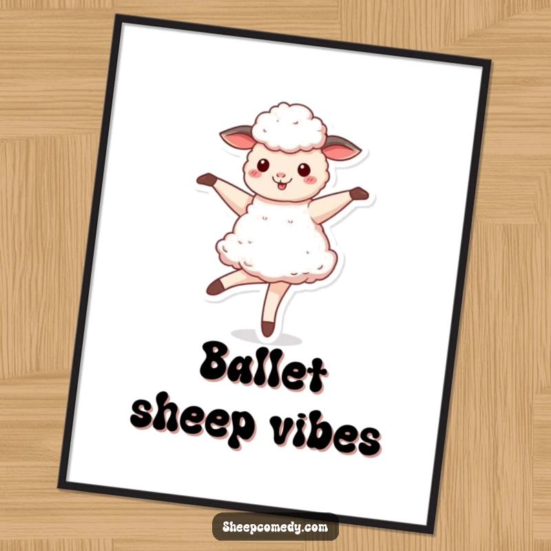 Funny Sheep digital art print of a sheep enthusiastically twirling like a ballerina, a performance in every pixel.