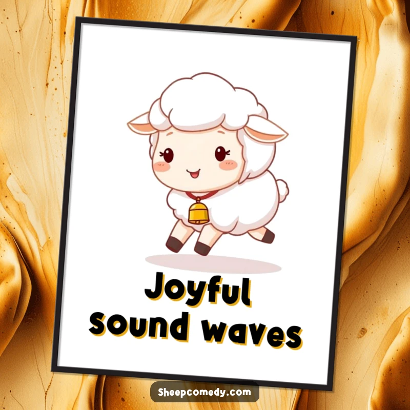 Funny Sheep Digital Art Print: A joyful sheep with a tiny bell skips along, perfect for adding whimsical and funny decor.