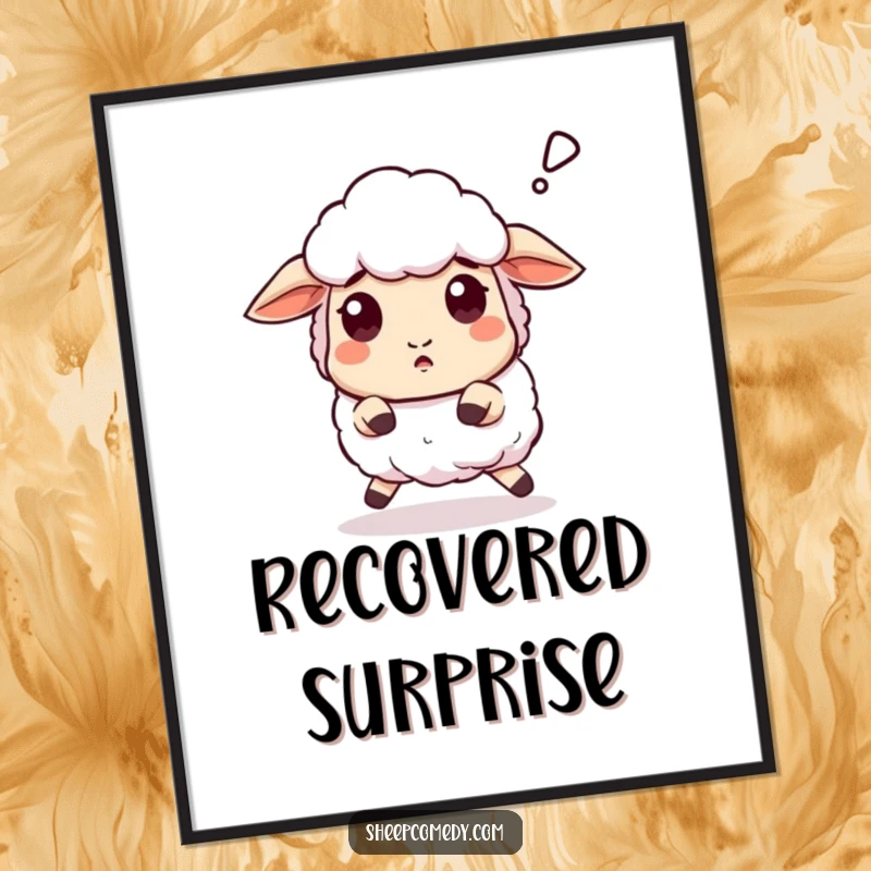 Funny Sheep digital art print of a sheep stumbling with a surprised 'baaa', humorous wall decor.