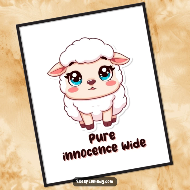 Funny Sheep Digital Art Print of an innocent sheep character looking surprised with wide, innocent eyes, conveying pure, gentle astonishment.