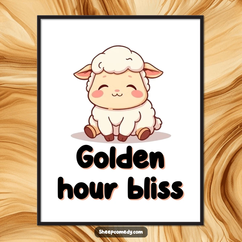 Funny digital art print capturing a sheep character sighing contentedly as it naps peacefully in the warm sunshine, creating instant calm.