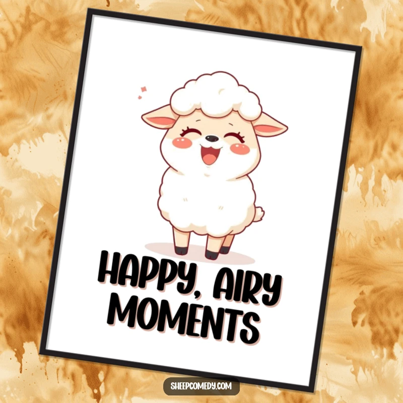 Funny sheep digital art print of a sheep joyfully giggling while a breeze tickles it, providing instant humorous wall decor.
