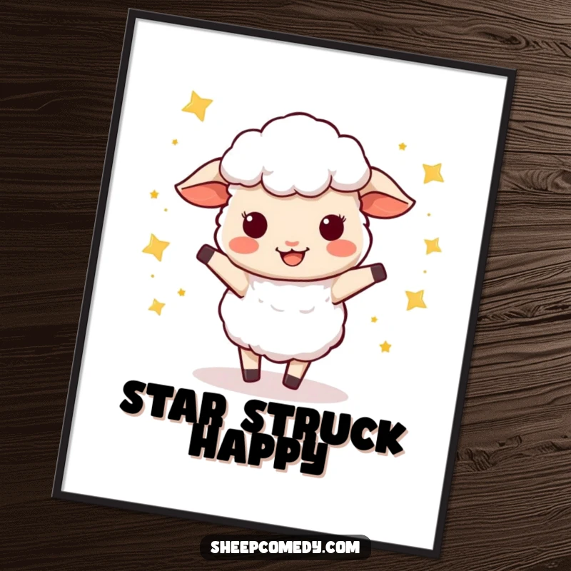 Funny Sheep Digital Art: High-resolution print of a sheep joyfully wiggle dancing surrounded by sparkling stars, capturing pure delight.