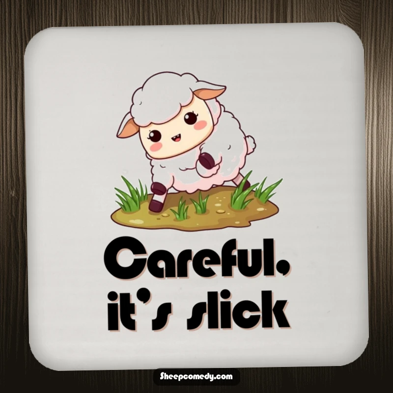 Funny Slipping Sheep Coaster: A coaster featuring a sheep comically slipping on wet grass, adding humor to your tables.