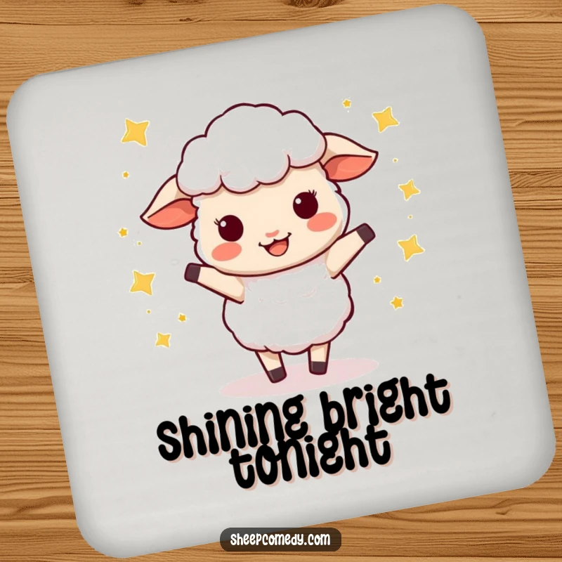 Funny Sheep Coaster: A sheep character wiggle dancing surrounded by stars, adding a touch of joy to your drink setup.