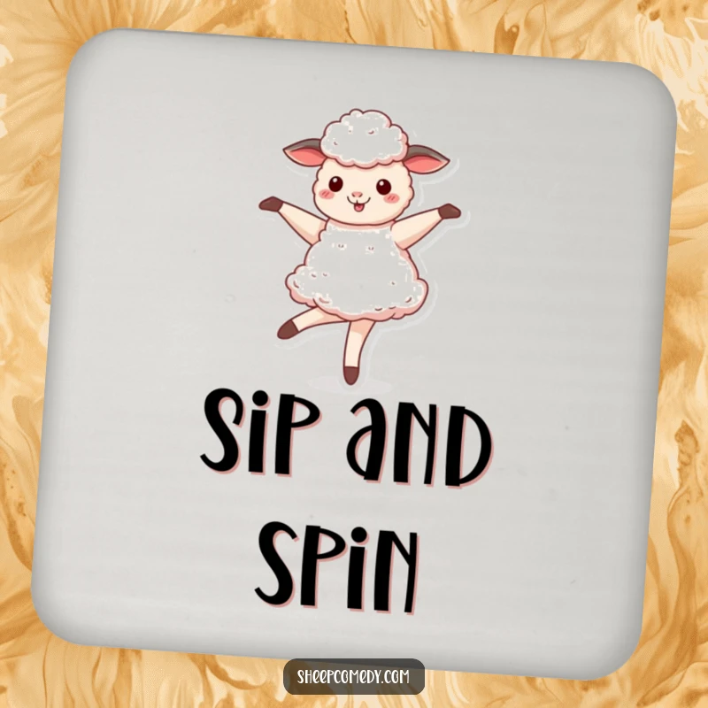 Funny Sheep coaster depicting a sheep enthusiastically twirling like a ballerina, adding a touch of grace.