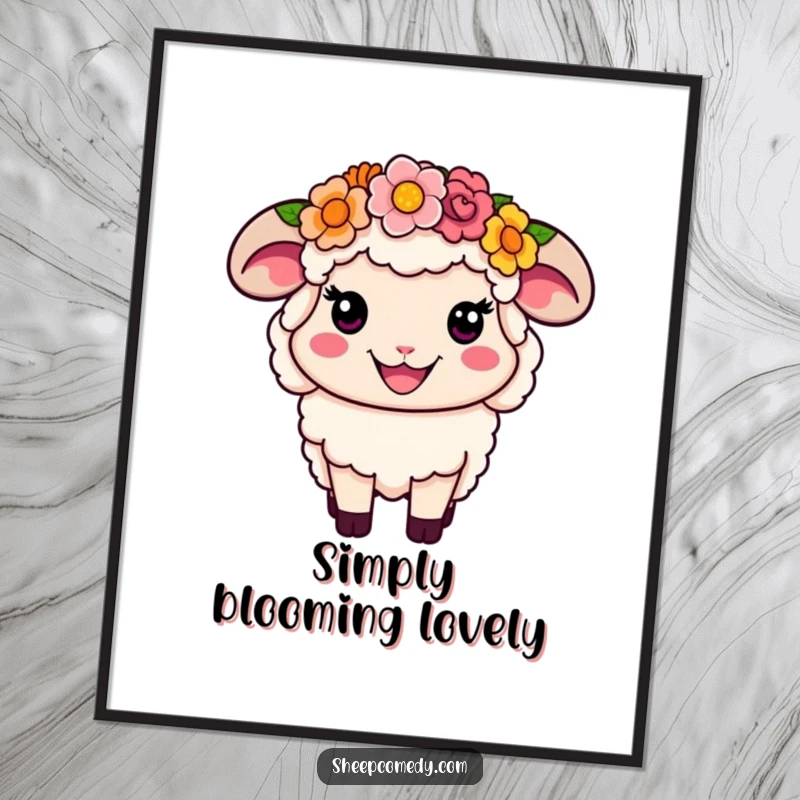 Funny Flower Crown Sheep Poster: A smiling sheep wearing a colorful flower crown, bringing cheerful and humorous vibes.