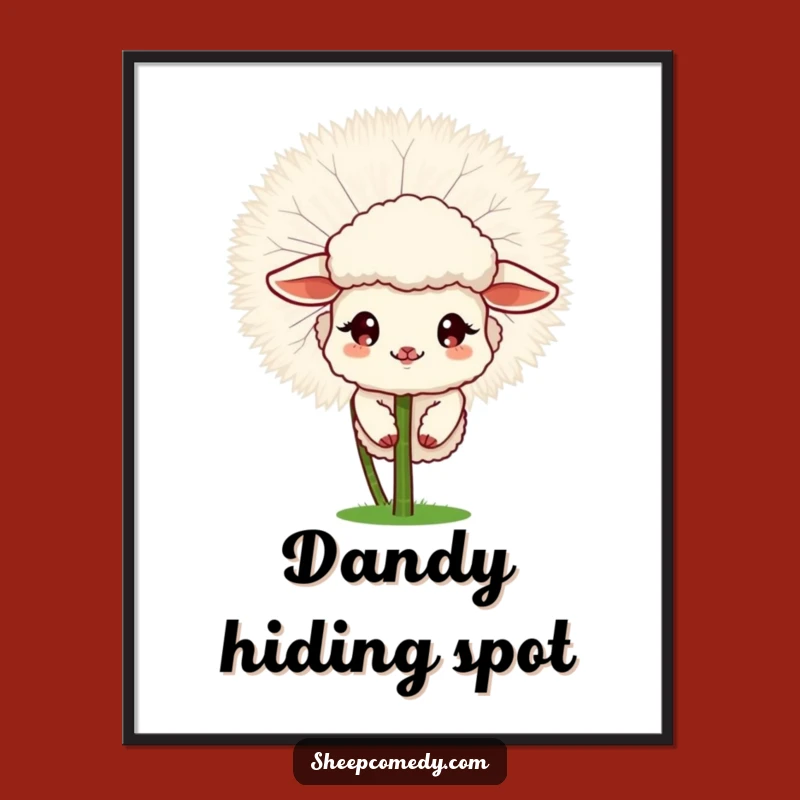 Funny Sheep Dandelion Poster - Whimsical Peek-a-Boo Art for Walls