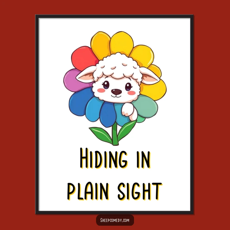 Funny Sheep Peeking Flower Poster: Whimsical Wall Art & Hilarious Gift Idea