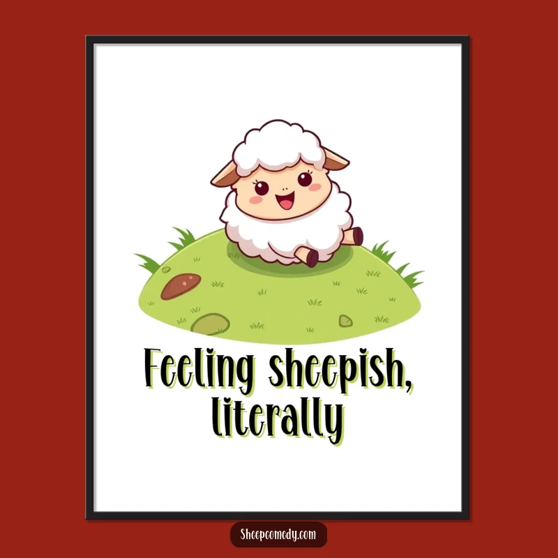 Funny Sheep Poster: Fluffy Character Rolling Down Hill Art, Joyful Wall Decor