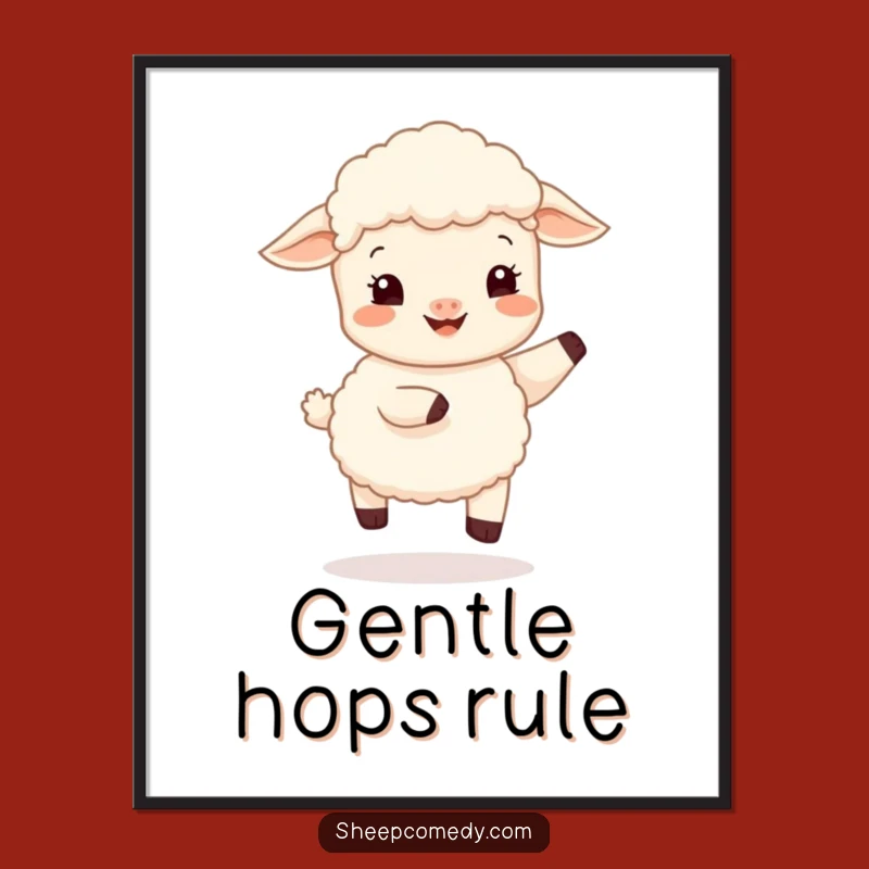 Funny Sheep Cub Hop Poster, Happy Bounce Art, Sweet Funny Gift for Decor