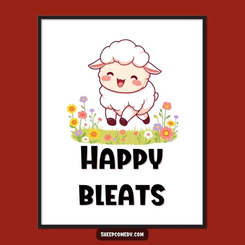 Funny Sheep Flower Poster: Joyful Meadow Art, Whimsical Wall Decor, Great Funny Gift