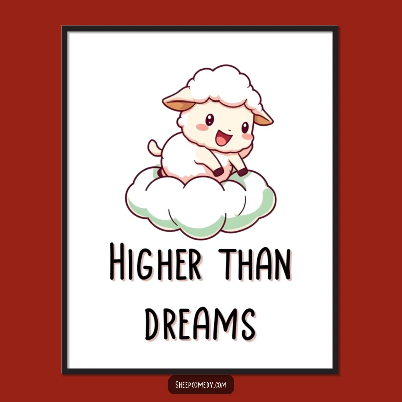 Funny Sheep Cloud Poster: Bouncing Sheep Art, Dreamy Wall Decor Gift