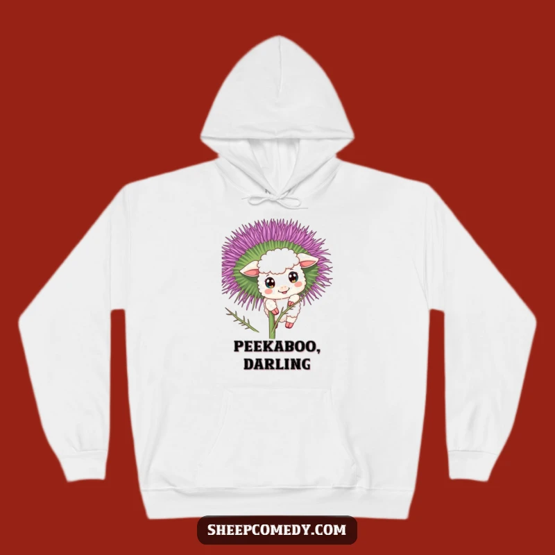 Funny Curious Sheep Hoodie: Cozy Peek Behind Thistle, Warm & Whimsical