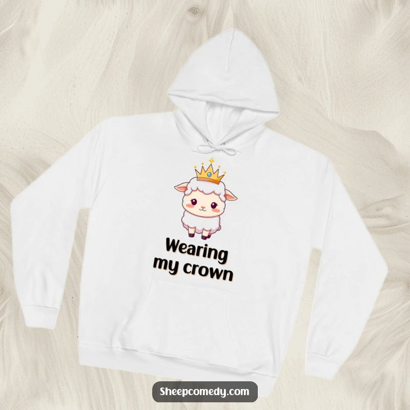 Funny Sheep hoodie depicting a sheep wearing a small, sparkly crown, exuding an air of regal charm.