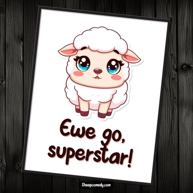 Funny Free Printable wall art: A sheep character with wide, innocent eyes looking comically surprised, bringing gentle humor.