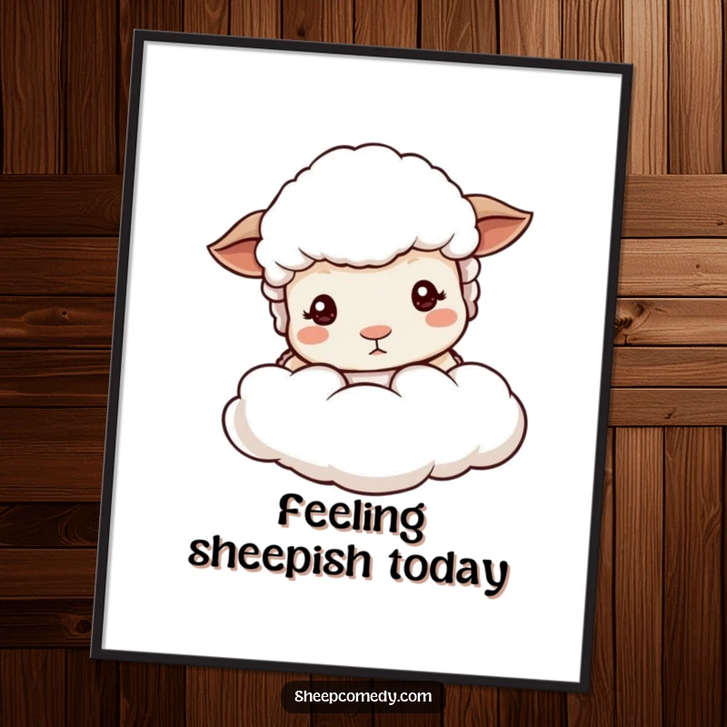 Funny Free Printable Wall Art of a cute sheep with mild eyes peeking from behind a soft cloud, a gentle downloadable.