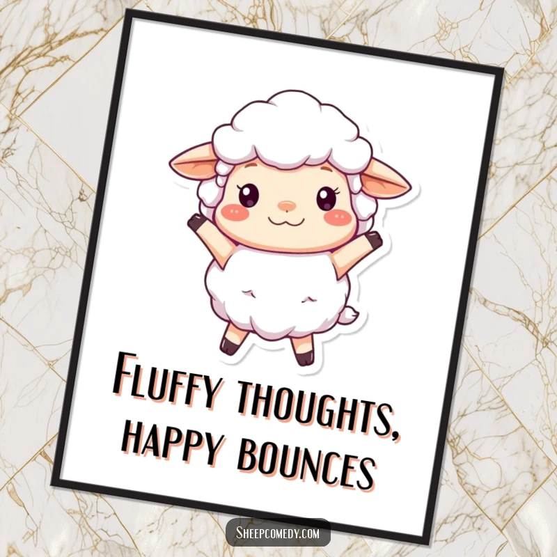Funny Free Printable Sheep Wall Art: A fluffy sheep character bouncing with happy energy, bringing cheerful and whimsical decor.