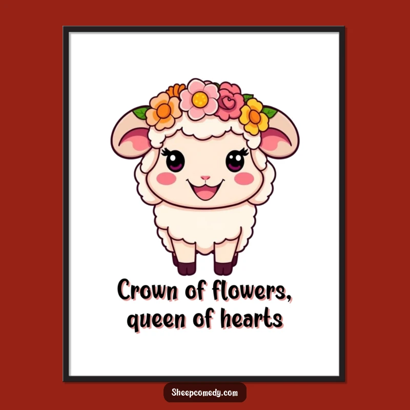 Free Printable Flower Crown Sheep Wall Art: Smiling Joy Funny Downloadable Decor