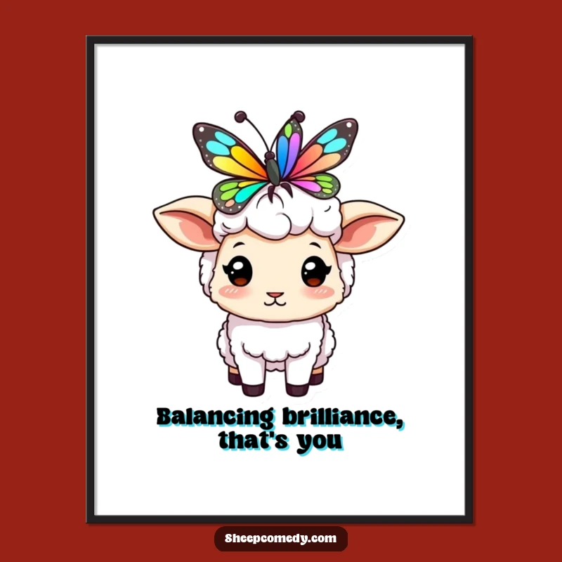 Free Printable Wall Art: Balancing Sheep & Butterfly, Funny Downloadable Decor for Whimsical Spaces