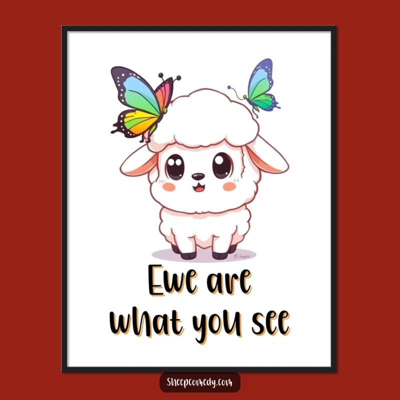 Free Printable Wall Art: Surprised Sheep & Rainbow Butterfly - Funny Decor