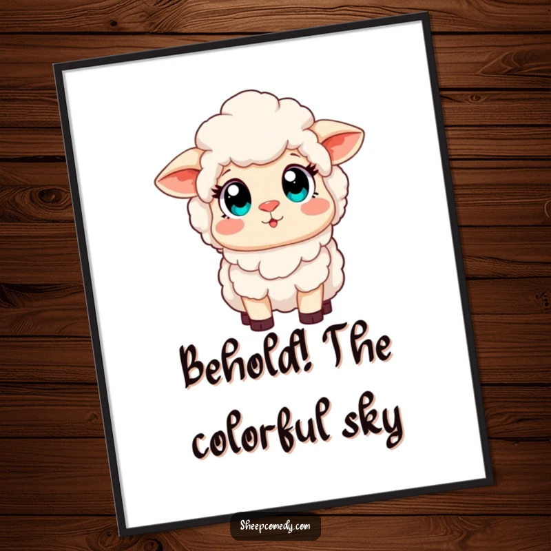 Funny Free Printable Wall Art: A rabbit with incredibly wide eyes looks up in awe at a spectacular, vivid rainbow.