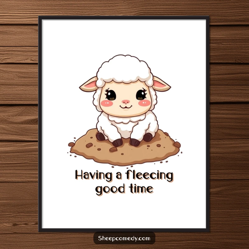 Funny Free Printable Wall Art: A sheep with a look of pure bliss rolling in soft dirt. Hilarious downloadable art.