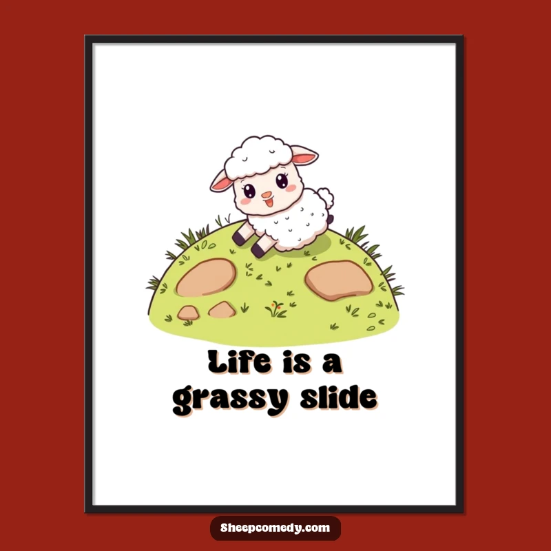 Free Printable Wall Art: Giddy Sheep Sliding, Whimsical Hill, Funny Downloadable Decor