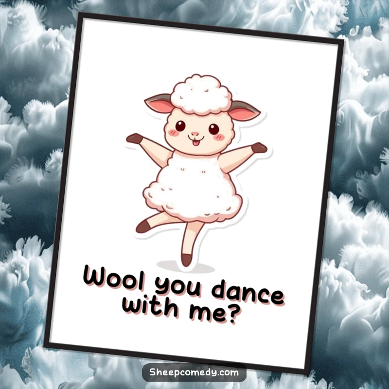Funny Free Printable Sheep Wall Art: A fluffy sheep elegantly twirling like a ballerina, bringing joy and whimsy.