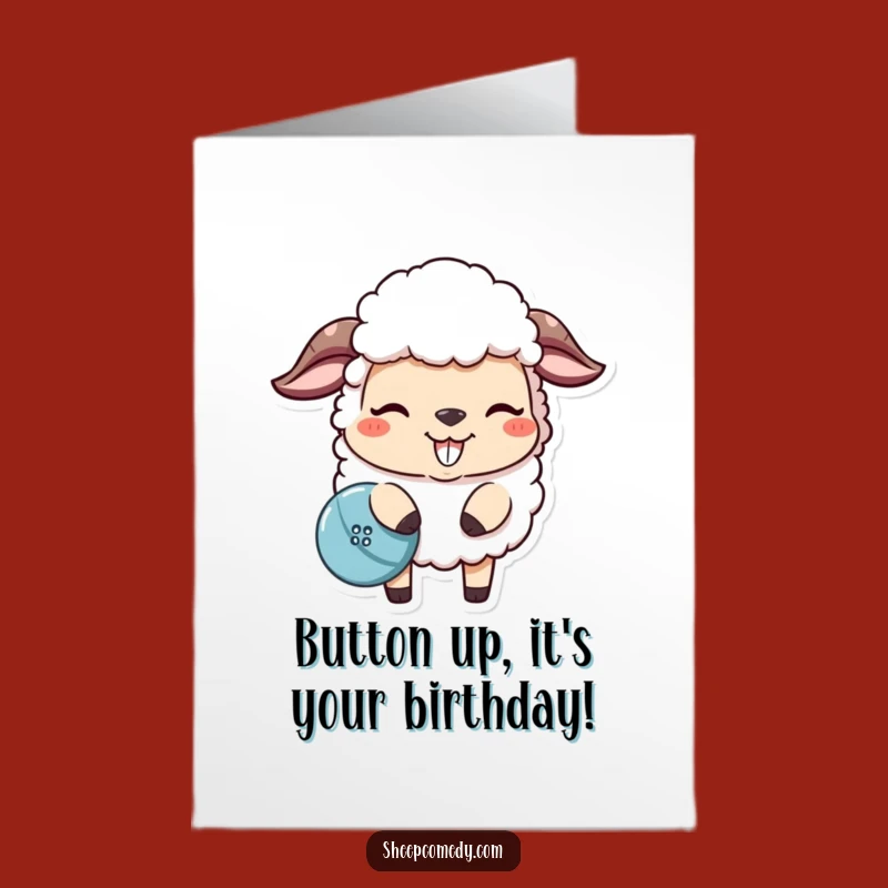 Free Printable Birthday Card: Funny Sheep Button Mischief Downloadable Gift