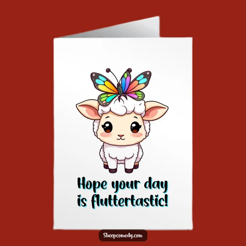 Free Printable Birthday Card: Balancing Sheep & Butterfly, Funny Downloadable Gift for a Quirky Celebration