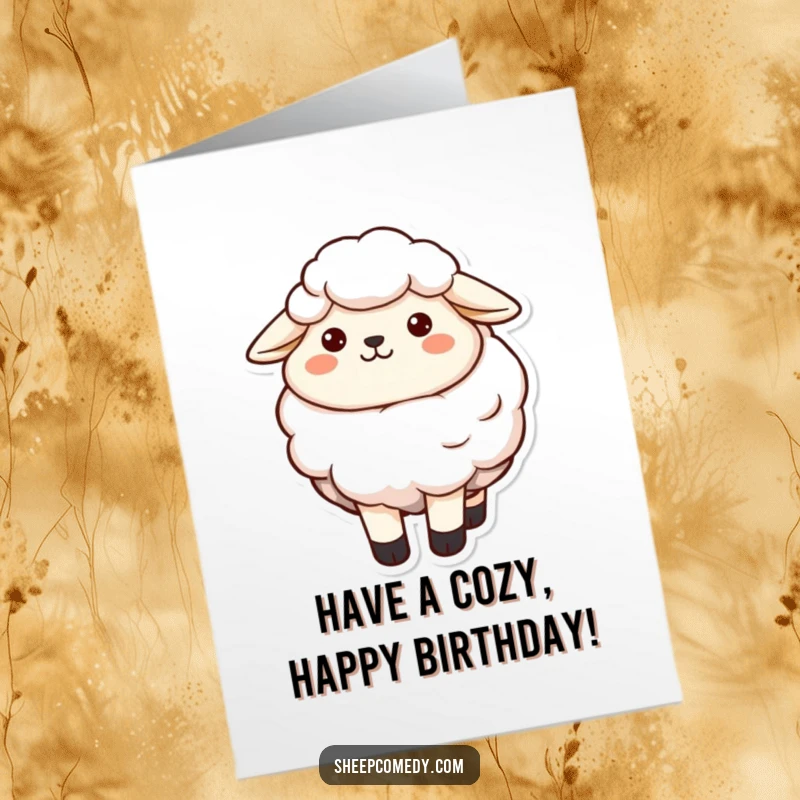 Free Printable Birthday Card: A sheep smiles contentedly, its soft wool looking incredibly inviting and cozy.